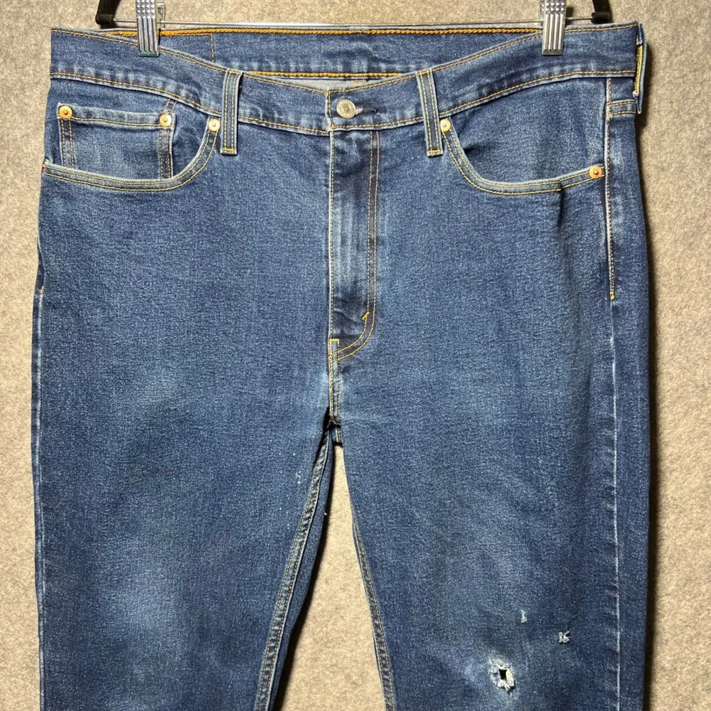 Levis 514 Straight Fit Mens Jeans Blue Denim 36x32 Distressed Stretch